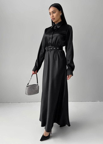 Черное праздничный, вечернее платье из атласа черного цвета Jadone Fashion однотонное
