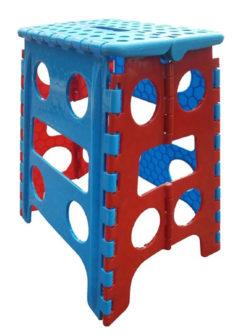 Пластиковий великий розкладний компактний переносний стілець табурет 42х22х28.5 см (475608-Prob) Синій із червоним Unbranded (269236460)
