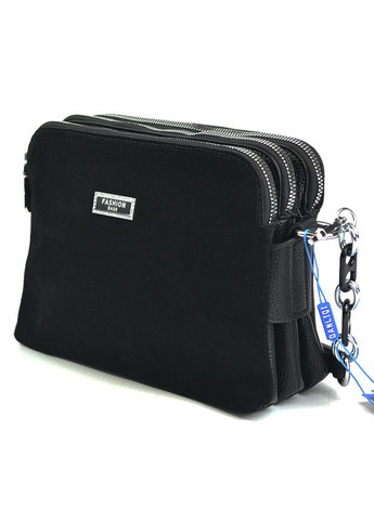 Замшевая маленькая женская черная сумка клатч на три отделения No Brand (270855534)