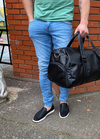 Мужская дорожная спортивная сумка с отделением для обуви с экокожи черная Strong Jupiter No Brand (258260645)