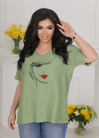 Зелена футболка жіноча колір оливка р.46/48 431853 New Trend