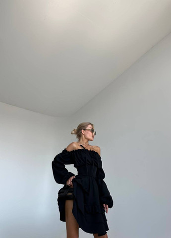 Черное нежное платье в стиле «мини» с волнами, платье со шнуровкой на спине идеально подчеркнет вашу женственность и отличную талию. No Brand
