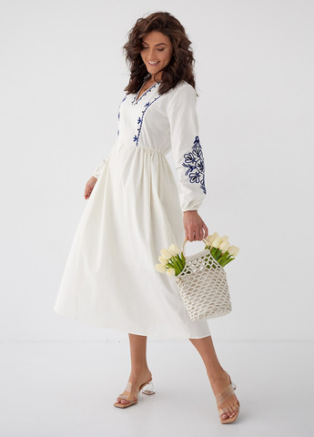 Платье Вышиванка Горобына белое с синей вышивкой No Brand (258413913)