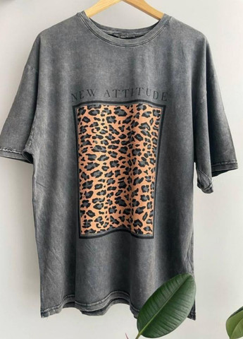 Сіра футболка-туніка варенка тигровий квадрат No Brand