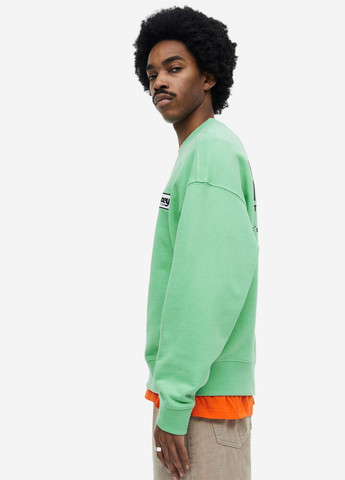 Свитшот H&M - крой надпись светло-зеленый кэжуал хлопок - (260581520)