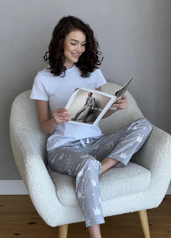 Світло-сіра піжамний комплект корони футболка + штани Cosy