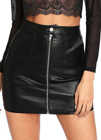 Спідниця шкіра на замку чорна No Brand (258358879)