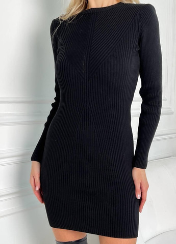 Черное женское платье мини мелкой вязки с оригиналным узором черное р.42/46 386745 New Trend