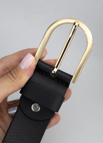 Ремінь жіночий шкіряний HC-3453 (125 см) чорний із золотою пряжкою HandyCover (265390863)