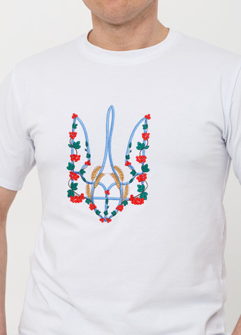Белая мужская футболка с вишивкою "тризуб червона калина" белая с коротким рукавом Мальви