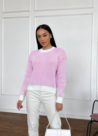 Розовый женский свитер цвет белый-розовый р.42/46 446041 New Trend