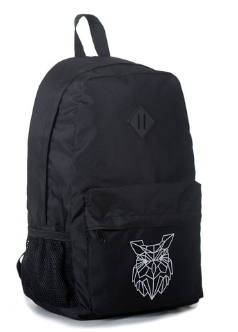 Вместительный черный однотонный молодежный рюкзак прочной ткани с дышащей спинкой с модным белым рисунком сова No Brand (260597016)