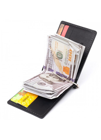 Чоловіче шкіряне портмоне з затиском для грошей без застібки 11296 Чорне Grande Pelle (262524052)