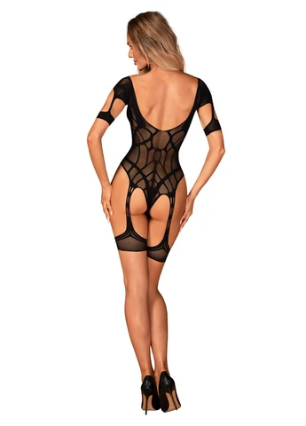 Чорний нейлоновий бодістокінг з імітацією гартер bodystocking g334 з доступом Obsessive