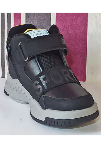 Черные повседневные осенние детские демисезонные ботинки для мальчика утепленные на флисе 55943вк р.32-20,3см Weestep