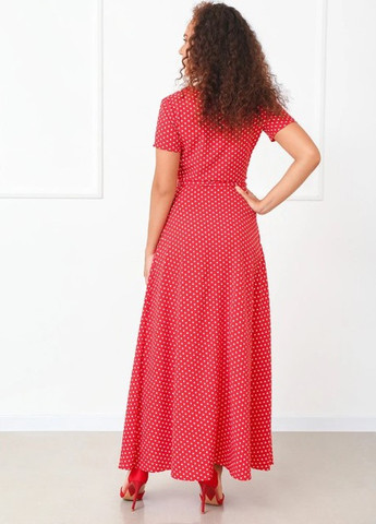 Красное кэжуал летнее платье в пол на запах Fashion Girl в горошек