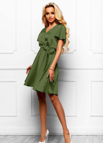 Оливкова (хакі) повсякденний красива сукня з італійського шовку кольору хакі Jadone Fashion
