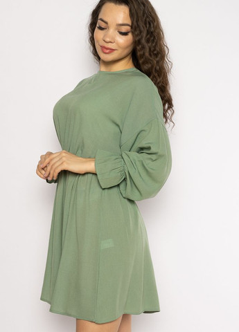 Оливковое кэжуал однотонное платье с длинными рукавами (оливковый) Time of Style однотонное