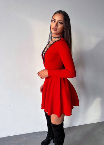 Красное женское платье рубчик No Brand