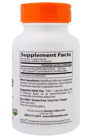 Bacopa With Synapsa 320 mg 60 Veg Caps Doctor's Best (258498911)