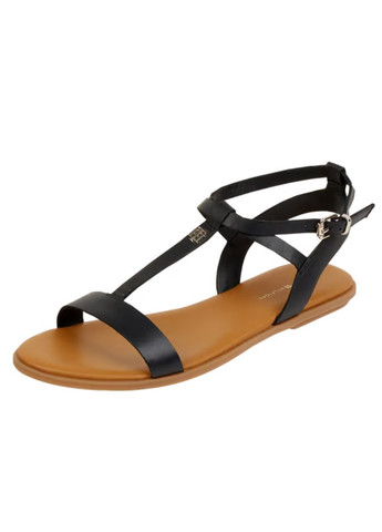 Черные босоножки feminine leather flat sandal Tommy Hilfiger