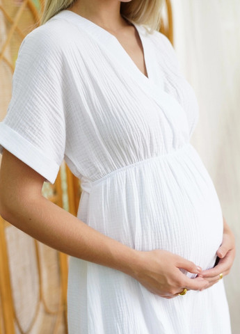 Білий біла подовжена муслінова сукня для вагітних і годуючих мам вільного силуету To Be
