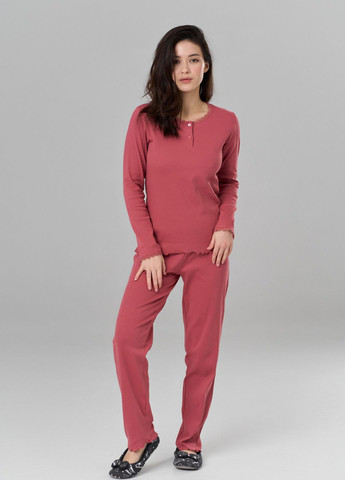Светло-бордовая всесезон женская пижама в рубчик реглан + брюки Nicoletta