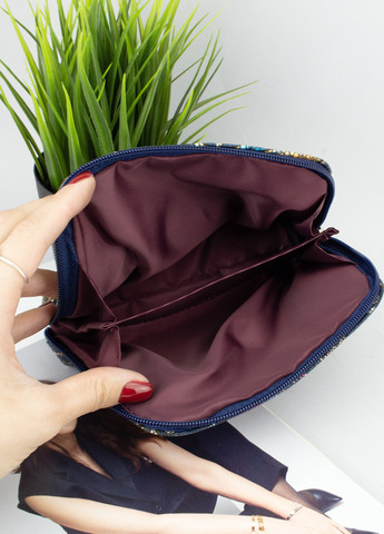 Подарунковий жіночий набір №73: косметичка + ключниця синього кольору з квітковим принтом HandyCover (257340418)