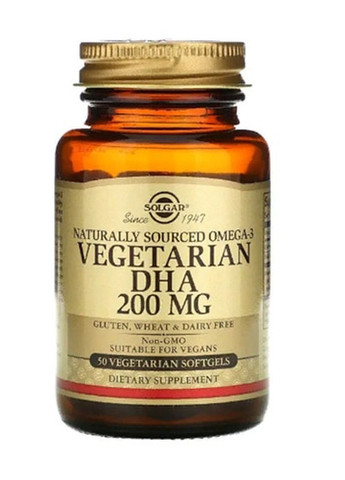 Natural Omega-3 Vegetarian DHA 200 mg 50 Veg Caps Solgar (257079350)