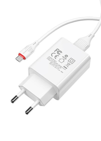 Мережевий зарядний пристрій BA21A USB QC білий + кабель USB to MicroUSB колір білий ЦБ-00220485 Borofone (262290085)