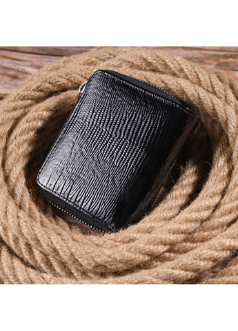 Лакований гаманець для жінок з монетницею на блискавці з натуральної шкіри фактурної 21411 Чорний Karya (258267782)