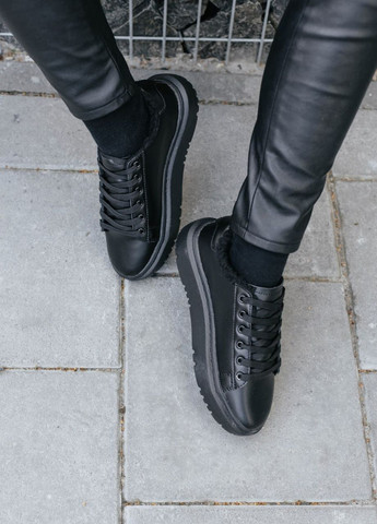 Черные зимние кроссовки женские No Brand Leather Fur Black