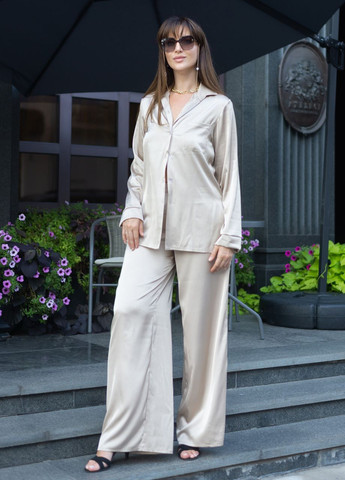 Жіночий костюм з шовку Армані сорочка та штани Капучино Maybel (260790032)