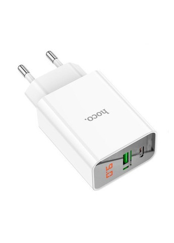 Сетевое зарядное устройство + кабель Type-C на Lightning (USB/Type-C, 20W, LED дисплей, с быстрой зарядкой) - Белый Hoco c100a (259301303)