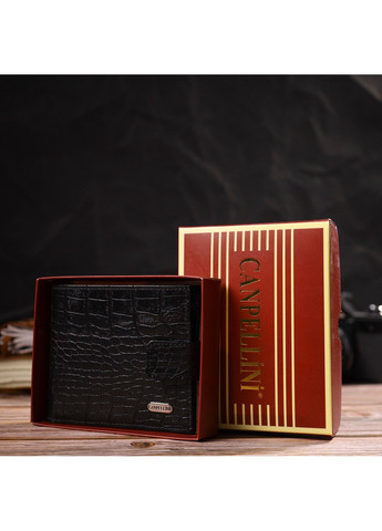 Мужской оригинальный бумажник горизонтального формата из натуральной кожи с тиснением под крокодила 21768 Черный Canpellini (259873973)