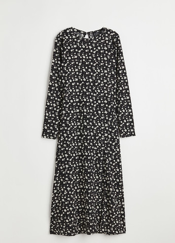 Черное кэжуал платье из гофрированного джерси H&M с цветочным принтом