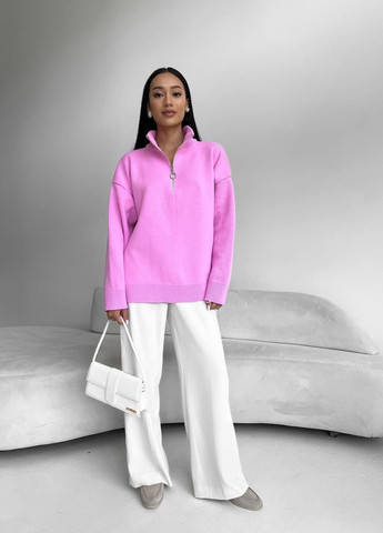 Женский свитер с молнией из жаккардовой вязки цвет розовый р.42/46 441553 New Trend (263133744)