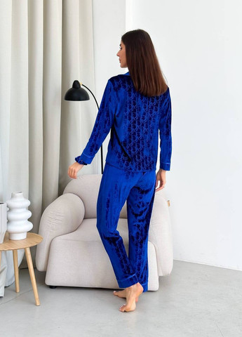 Синяя всесезон стильная бархатная пижамка Vakko