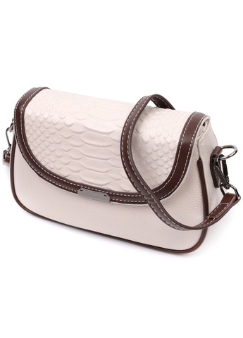 Жіноча сумка з фактурним клапаном із натуральної шкіри 22372 Біла Vintage (276457474)