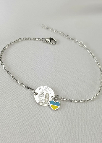 Серебряный браслет на цепочке с сердцем «Best Sister» регулируеться родированное серебро Family Tree Jewelry Line (266267235)