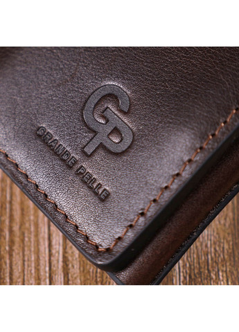 Зручний чоловічий гаманець у три складання 16787 Темно-коричневий Grande Pelle (260360892)