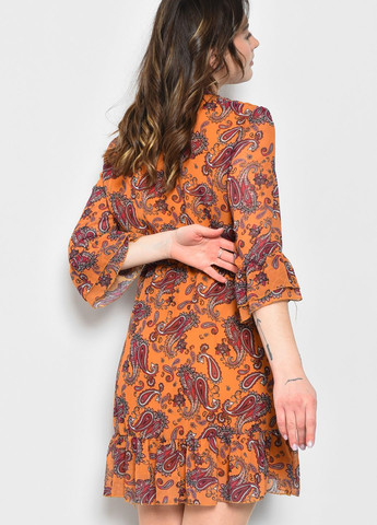 Горчичное кэжуал платье женское горчичного цвета с узором баллон Let's Shop с абстрактным узором