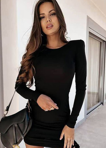 Черное повседневный женское коктельное платье черного цвета футляр Let's Shop однотонное