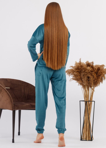 Изумрудная всесезон пижама костюм домашний женский велюровый кофта со штанами изумруд Maybel