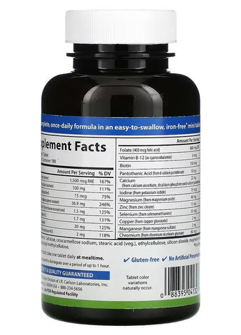 Витаминно-минеральный комплекс Mini-Multi Vitamins & Minerals Iron-Free 180 Tablets Carlson Labs (275867396)