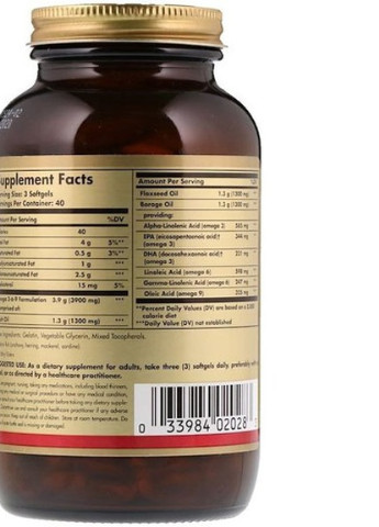 EFA Omega 3-6-9 1300 mg 60 Softgels Solgar (256725115)