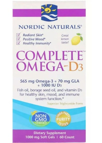Complete Омега-D3 1000 mg 60 Softgels Lemon Flavor NOR01778 Nordic Naturals (256724449)