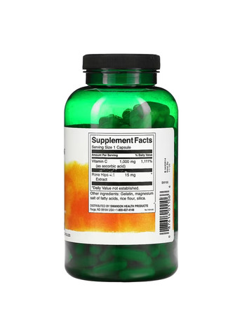 Витамин С с Экстрактом Шиповника Vitamin C with Rose Hips 1000мг - 30 капсул Swanson (278006943)