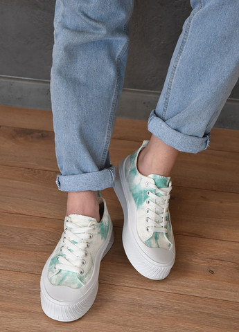 Білі осінні кросівки жіночі біло-зелені однотонні текстиль Let's Shop