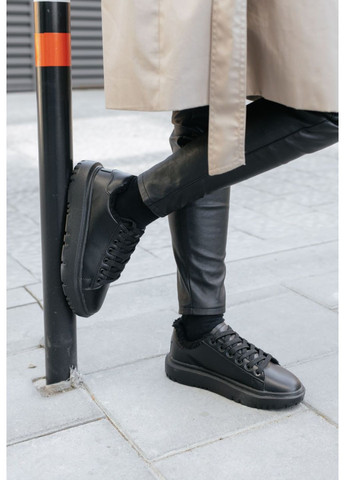 Черные зимние кроссовки женские No Brand Leather Fur Black